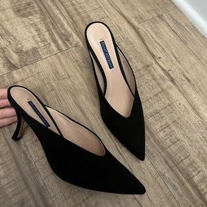Stuart Weitzman Lulah black suede kitten heel mules